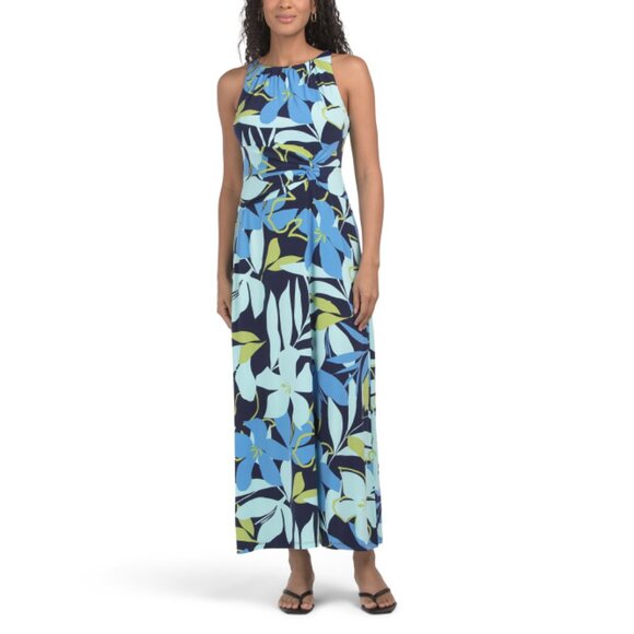 LONDON TIMES Navy/blue Side Twist Maxi Dress